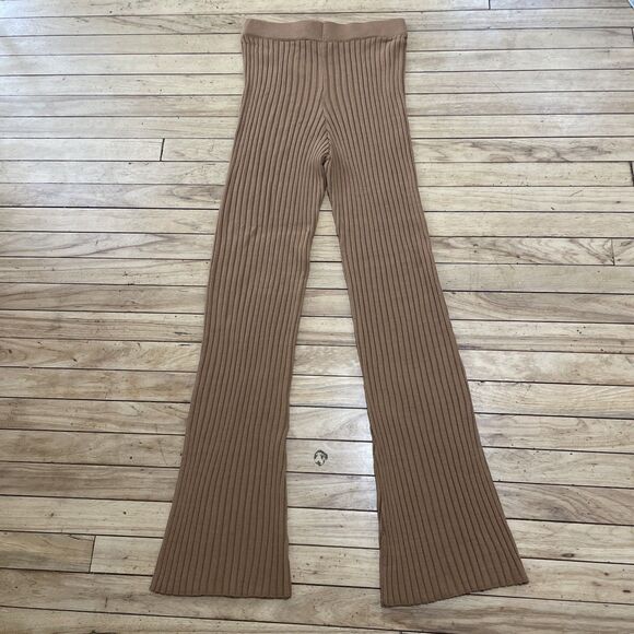 ASOS Design Pants Women 6 Tall Brown Knit Stretch High Rise Flare Ribbed Sweater - Picture 3 of 16